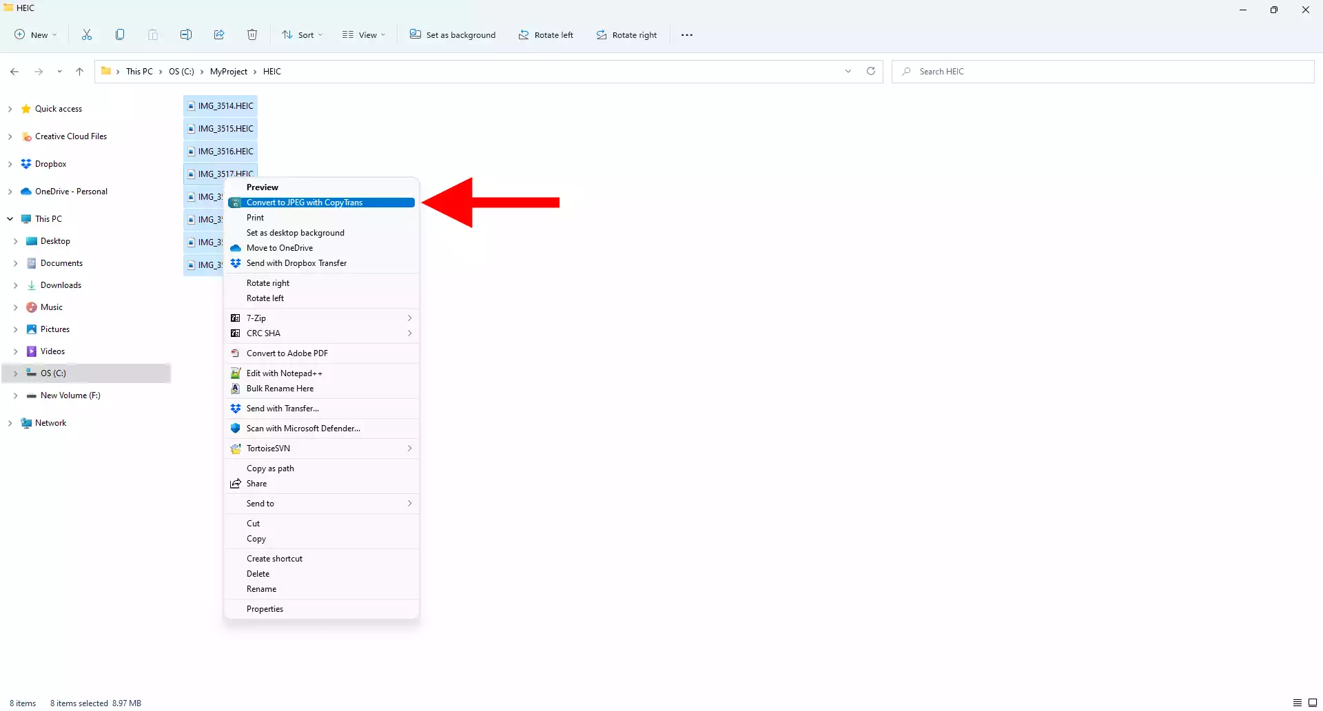 Screenshot showing how to launch CopyTrans via Windows right click menu
