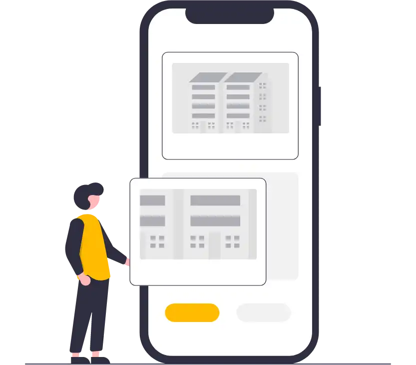 Illustration of a person looking at project photo in an app