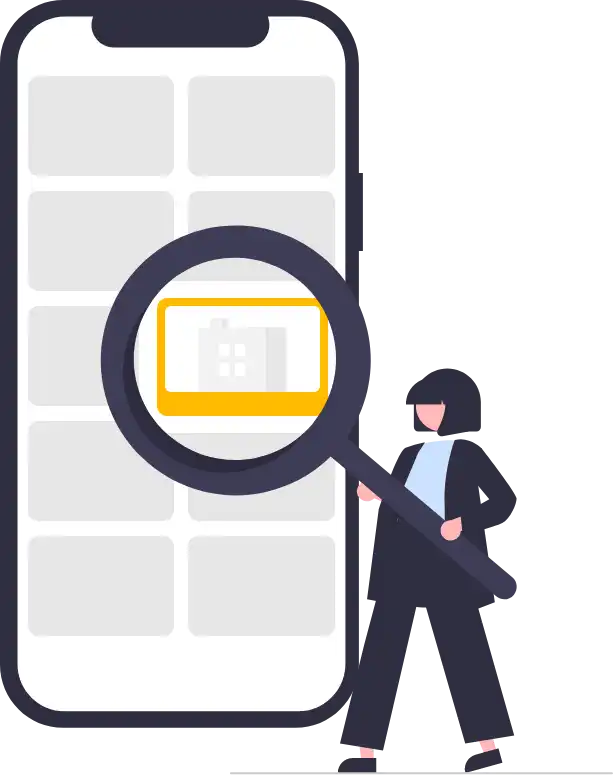 Illustration of a person looking for a photo in an app