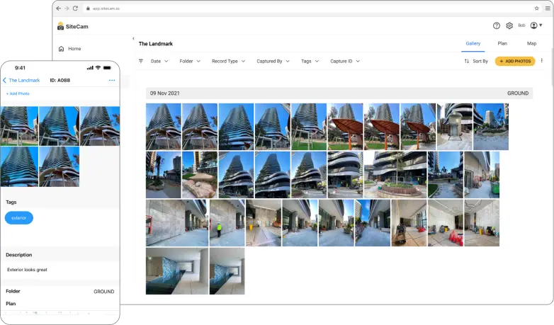 Image showing both the mobile and web versions of SiteCam.